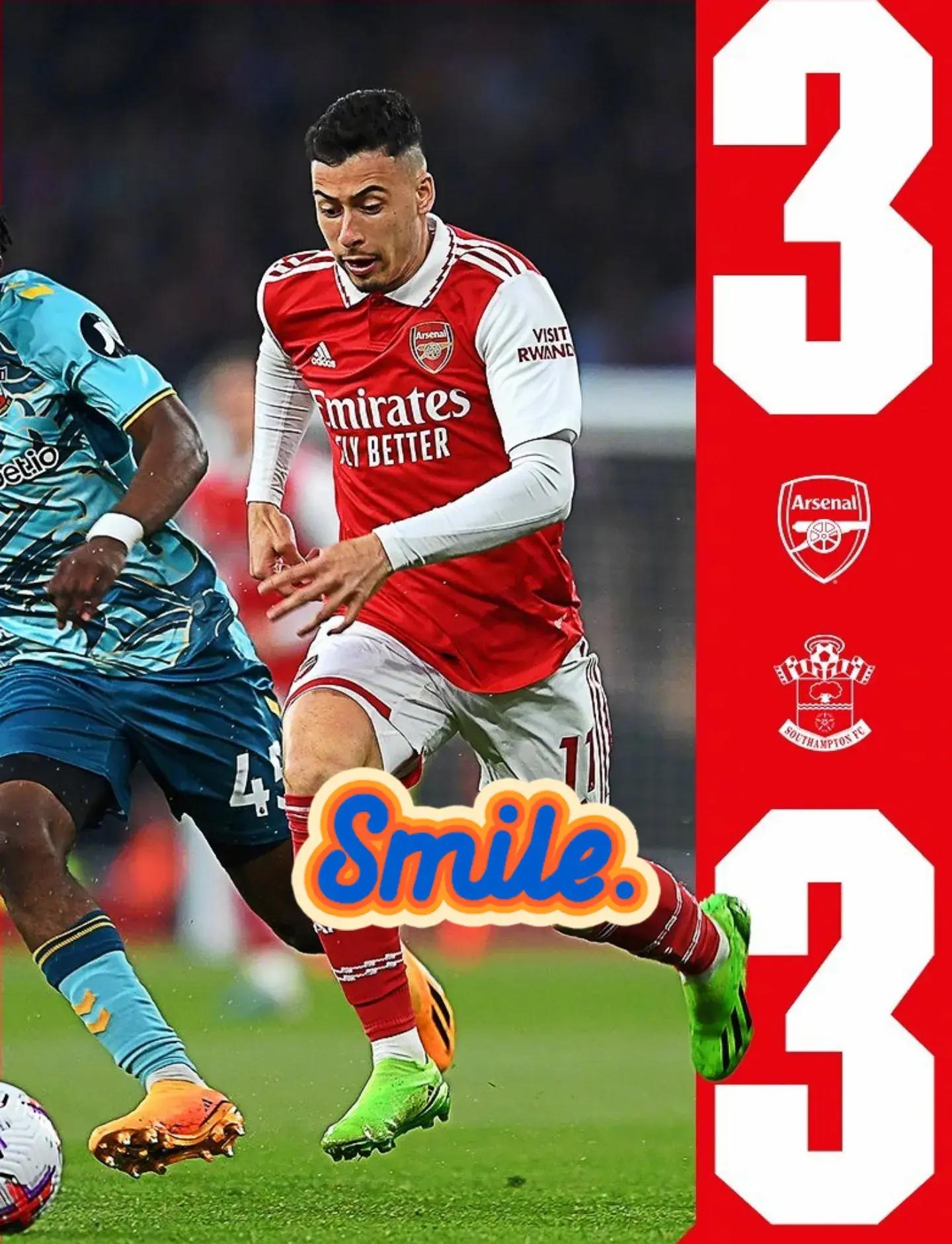 -关于阿森纳不敌南安普顿，遭受惨败的信息